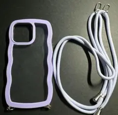 紫色 iPhone15ProMaxケース・ストラップ付き