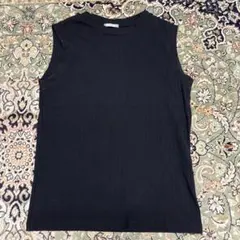 黒 リブ編み ノースリーブトップス