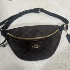 本日限定価格】極美品 COACH ウエストポーチ レザー ブラックF48741 