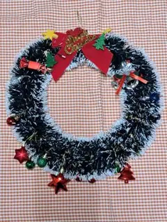クリスマスリース 緑と白のティンセル　ハンドメイド