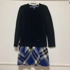 BLUE LABELクレストブリッジ ケーブルニット ワンピース チェック柄