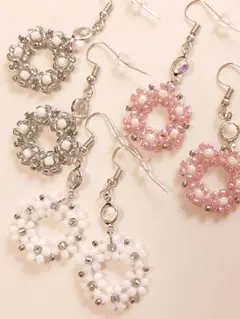 10 ビーズ お花 サークル ピアス ハンドメイド 3ペア 現品限り