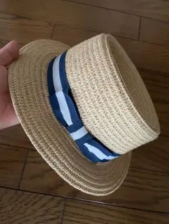 BEAMS ボーラーハット 麦わら帽子 ネイビーリボン