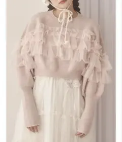 merry jenny デコラティブチュールニットトップス ピンク