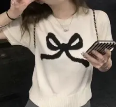 【新品未使用】リボンニットトップス【ホワイト】