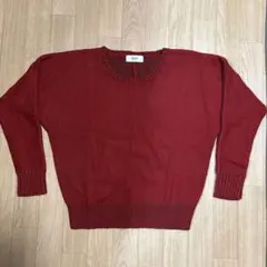 BEAMS HEART 長袖ニットセーター レッド