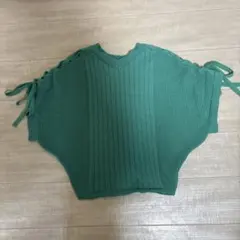 グリーン リブ編み　サイドリボン編み込み