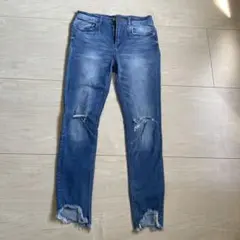 ジーナシス フリンジ 切りっぱなし ダメージ スキニーデニム パンツ S 美脚