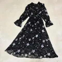 美品natural couture ジャガード フラワープリントワンピース 黒