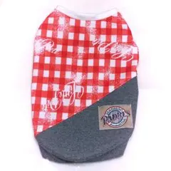 355→ブロックチェック×デニムの切り替えタンク/Mサイズ/ハンドメイド