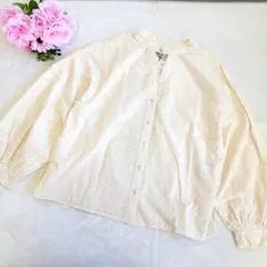 a5新品未使用ページボーイ⭐【F】長袖ノーカラーシャツ ライトベージュ 綿