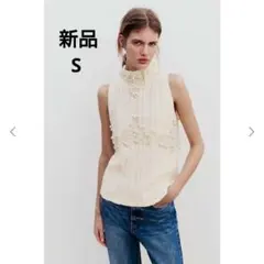 【新品】ZARA フェイクパール付きニットトップス