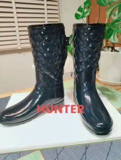 HUNTER　キルティング レインブーツ ネイビー 22.5cm～23cm