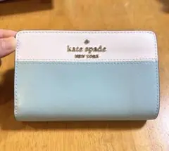 ◆kate spade NEW YORK◆二つ折り財布◆ライトブルー＆ホワイト