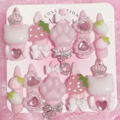 No.37 ハンドメイド ネイルチップ 現品 ピンク 白 量産型 地雷