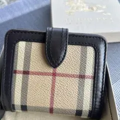2607* バーバリー ノバチェック 二つ折り財布 金ボタン 財布 ベージュ