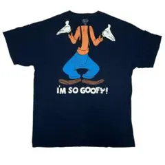 Disney グーフィー キャラクター Tシャツ ネイビー 夏物古着m45