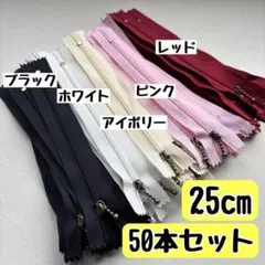 ファスナー 25cm 5色 50本 まとめ売り 手芸 大容量 玉付き ピンク入り