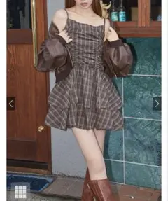 GRL グレイルチェック柄ドロストリボンミニワンピース dk1357