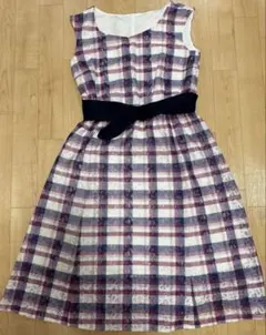 【美品】フェルゥ ワンピース トップス ノースリーブ チェック柄 ベルト付