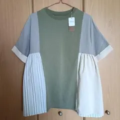 ストライプ　ギャザー　チュニック　 Mサイズ 新品　ゆったり　パッチワークのサムネイル