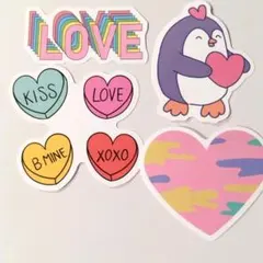 A157 防水ステッカー 4枚セット LOVE ハート ペンギン 迷彩柄 ゲーム