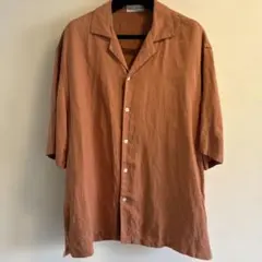 ZARAザラ リネン レーヨン オープンカラー 開襟 メンズ 半袖シャツ 橙