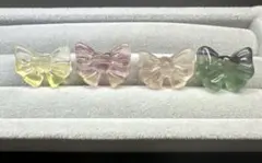 【#398】 天然石 パーツ リボン フローライト 4点 横穴 20%OFF