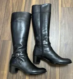 黒 レザー ロングブーツ ヒール5cm