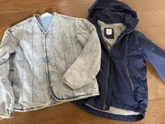 ダメージデニム風ジャケット+フード付きジャンパーセット