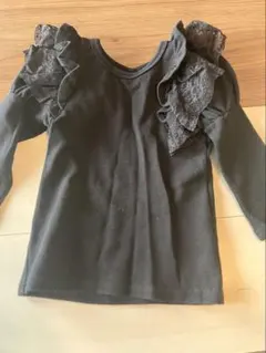 黒 レースフリル付き 長袖カットソー