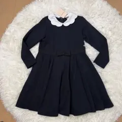 120㎝ 長袖ドレス ネイビー 白い襟 リボン付き　卒園式　入学式