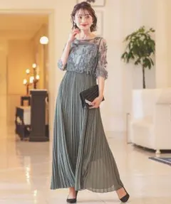 dorrydoll プリーツドレス ライトカーキ レース　刺繍　結婚式 М