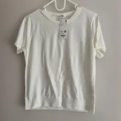 UNIQLO UVカット クルーネックセーター 半袖 オフホワイト Lのサムネイル