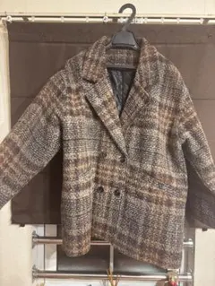 ブラウン系 チェック柄 ダブルブレストジャケット