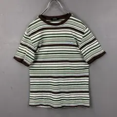 日本製 バーバリーブラックレーベル 半袖 Tシャツ ボーダー ホース刺繍 緑 2