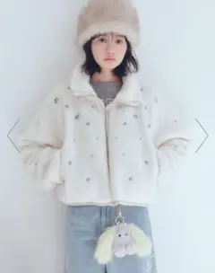 Fur Fur FURFUR フラワービーズ刺繍ボアブルゾン