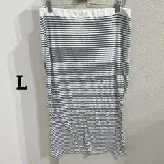 ストライプタイトスカート ひざ下丈ホワイト/ブラック　L