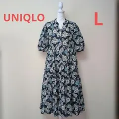 ユニクロ ポール&ジョー コットンティアードワンピース(五分袖) ネイビー　L
