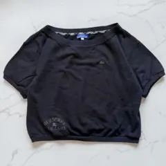 バーバリー ホース ロゴ 刺繍 ノバチェック 厚地 半袖 シャツ 短丈 黒 M