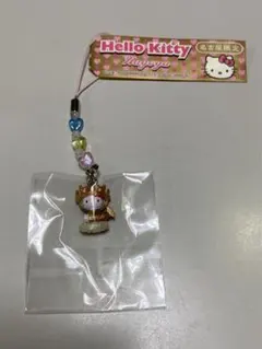 名古屋限定　ハローキティ　ご当地キティ　ストラップ　金のシャチホコ　ビーズ根付け