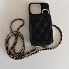 ブラックレザー風スマホショルダーストラップ