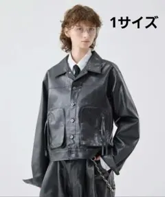 )/ヴィンテージライクミリタリージャケット（合成皮革）