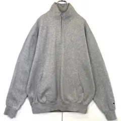 チャンピオンChampionハーフジップスウェット無地グレー袖ロゴヴィンテージ