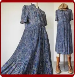 古着♪レトロ・Vintage紺ペイズリーワンピ70年代ヴィンテージ昭和Japan