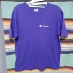 90s　チャンピオン　Tシャツ　青刺繍タグ　パープル　ロゴプリント　ランタグ