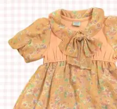 ANNA SUI☆90cm 花柄シフォンワンピース☆ビッグリボン／バルーン袖のサムネイル