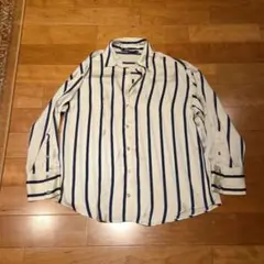 ZARA アイボリー・ネイビー ストライプ 長袖シャツ M