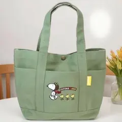新品未使用スヌーピー トートバッグ カーキ 緑SNOOPY ランチバッグ 帆布