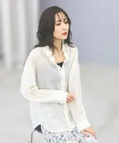 GLOBAL WORK シルキータッチシアーシャツ アイボリーM未使用のサムネイル